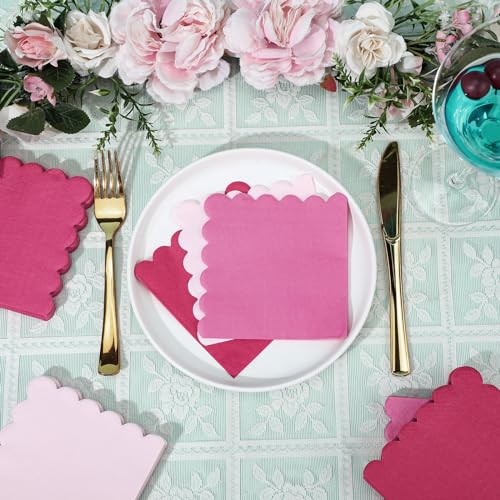 Zhanmai 100 Pack Pink Gradient Scalloped Cocktail Napkins