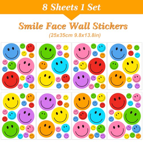 Whaline 8 Sheet Colorful Smile Face Wall Decals for Home & Office