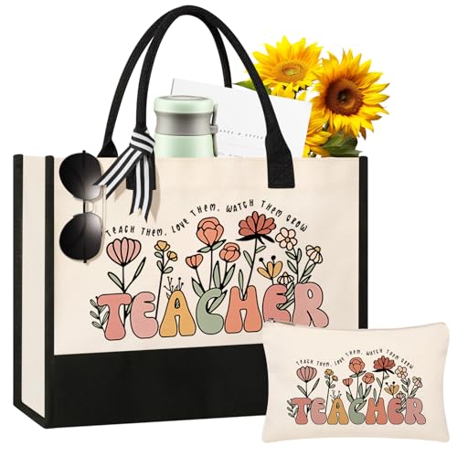 Teacher Appreciation Gifts Tote Bag & Makeup Bag Set for Women - Teacher Bags