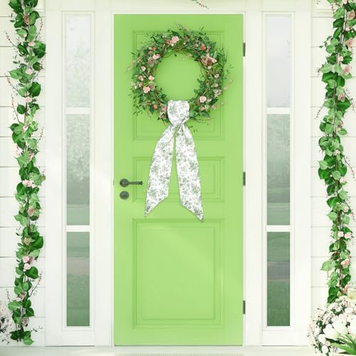 Chinoiserie Floral Wreath Sashes - 2pcs Green Flower Ribbon for Home Decor