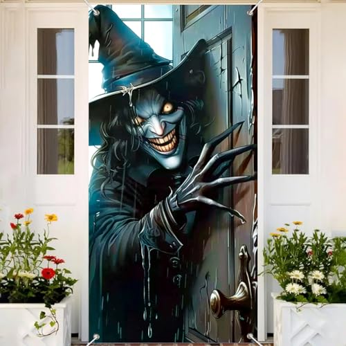 BlissYard Creepy Witch Halloween Door Cover - 71x35 Inch