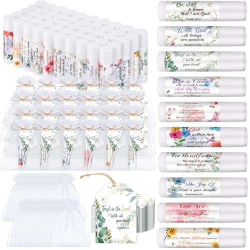 20 Pack Christian Lip Balm Set with Bible Verses & Floral Design - Bulk Religious Gift for Women & Men