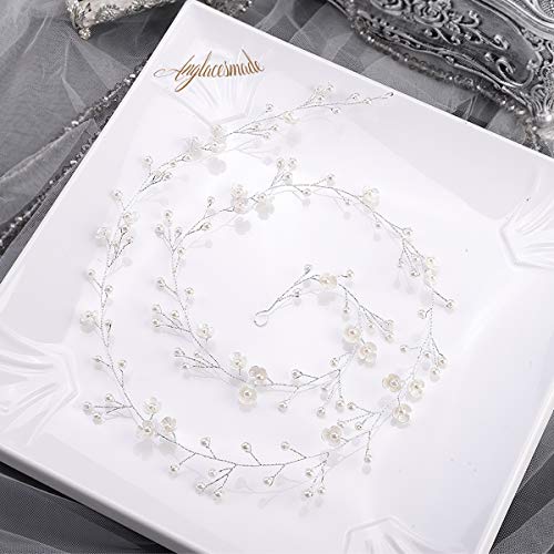 39'' Silver Bridal Hair Vine - Pearl Headband for Brides & Bridesmaids