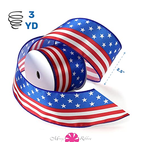 Morex 2.5-Inch Stars and Stripes Wired Satin Ribbon - 3 Yards
