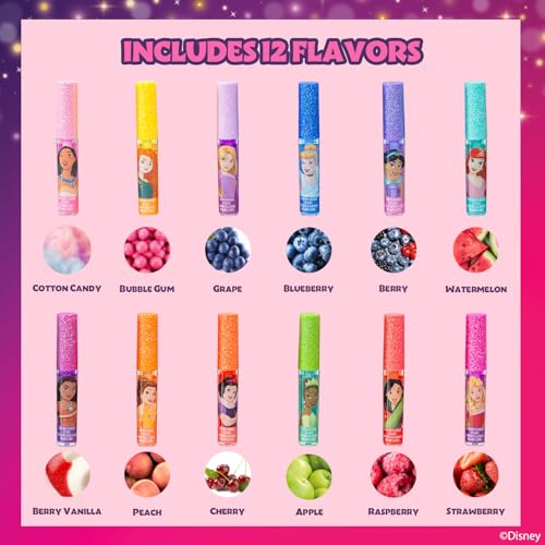Disney Princess Lip Gloss Set - 12-Piece Plant-Based for Kids