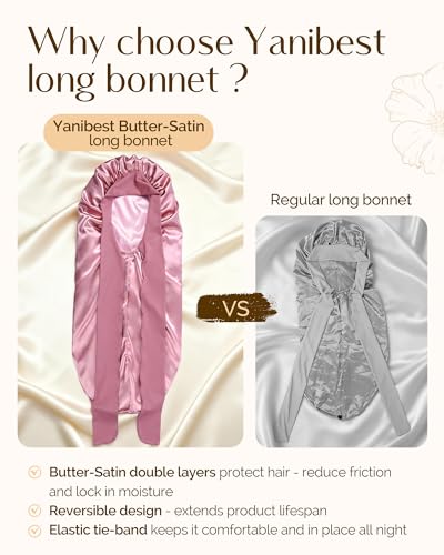 YANIBEST Extra Long Satin Sleep Bonnet with Adjustable Tie Band