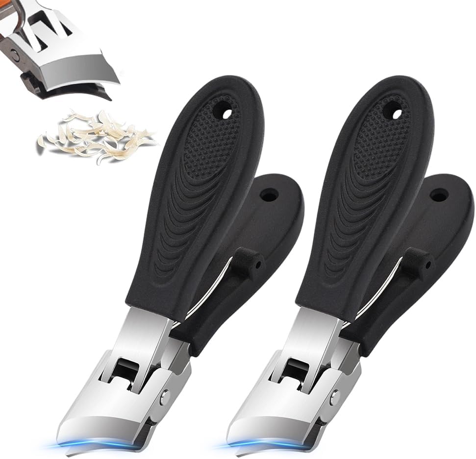 Wide Jaw Opening Anti-Splash Slanted Nail Clipper - Curved Fingernail & Toenail Clippers for Thick Nails | Black & Orange