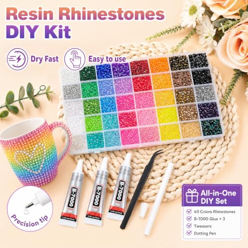 Callmynm 40 Colors Jelly Rhinestones Kit A1 - 3mm Resin Gems for Nail Art & Crafts