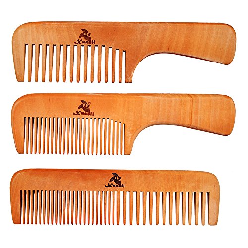 3 Pack Wooden Peach Comb Set for Women and Men - Wide & Narrow Teeth