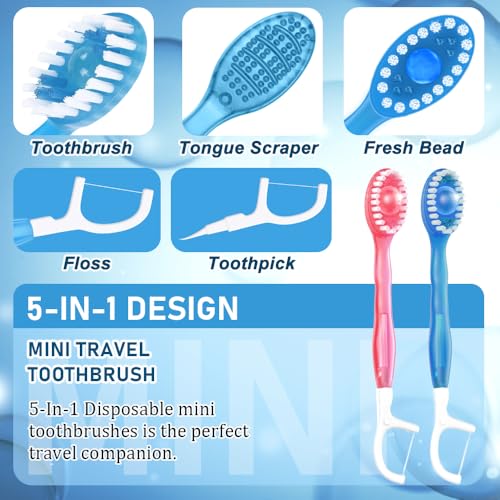 Futetui 40 Pack 5-in-1 Mixed Flavor Disposable Toothbrushes