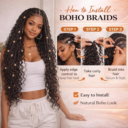 Jinhui 18-Inch Deep Wave Boho Braiding Hair, Synthetic Blend Bulk Extensions