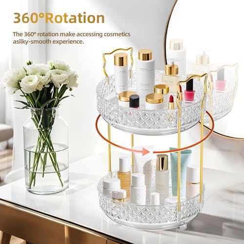 360° Rotating Makeup Organizer - Adjustable Perfume Storage for Dresser