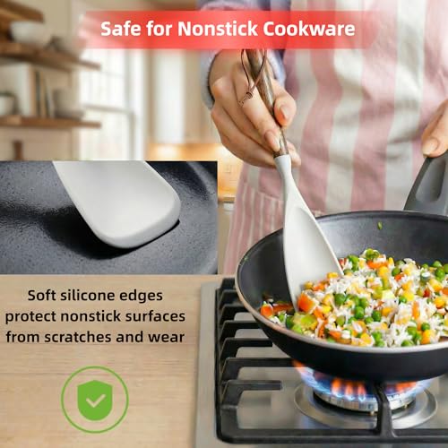 TOPAA 2-Pack Silicone Spoonula Set with Wooden Handle - Heat Resistant & BPA-Free
