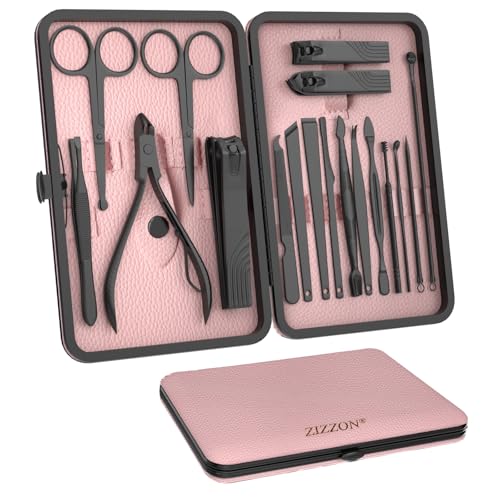 18-in-1 Nail Grooming Kit with Leather Travel Case – Manicure Pedicure Set