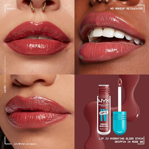 NYX Lip IV Hydrating Glossy Lip Stain - Drippin In Rose, 12HR Hydration