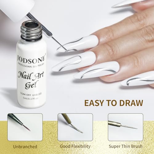 JODSONE Metallic Nail Art Gel Liner Set - Gold & Silver 3D Effect