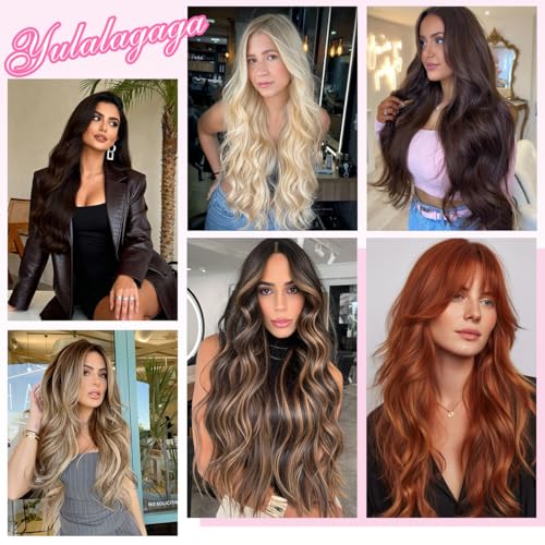 Yulalagaga 24 Inch Wavy Clip In Hair Extensions - 4PCS Natural Black