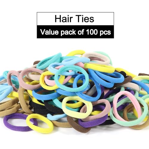 100 Pack Light Pink No-Damage Hair Ties for Women - Elastic Ponytail Holders