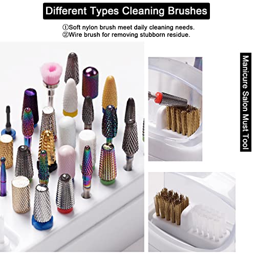 30-Hole Nail Drill Bit Holder & Cleaner Case - White Dustproof Organizer