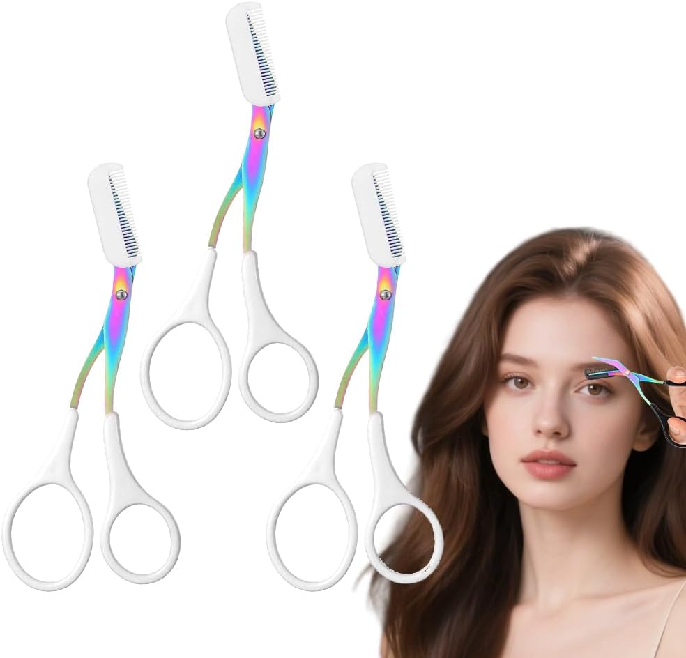 Eyebrow Trimmer Scissors - 2-in-1 Precision Stainless Steel Grooming Tool | Portable Black Eyebrow Cutter for Men & Women
