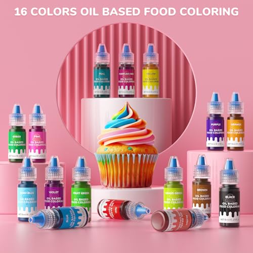 Oil-Based Food Coloring Set for Chocolate - 16 Vibrant Colors