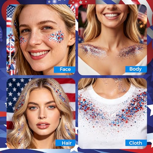 4th of July Glitter Stick Patriotic Hair Glitter Body Glitter face Glitter 4th of July Outfits for Women Fourth of July Outfit Women 4th of July Fourth of July Decorations£¬Red White and Blue X1