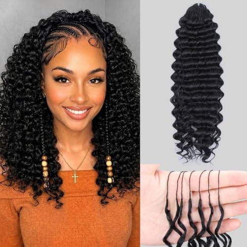 QUISDUIS 14 Inch Deep Wave Crochet Hair Extensions - 50 Strands Black