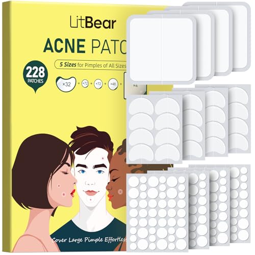 LitBear Large Pimple Patches - XL Hydrocolloid Acne Stickers (228 Count)