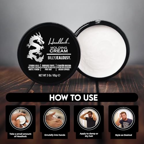 Billy Jealousy Headlock Hair Molding Cream for Men, Strong Hold Matte Finish