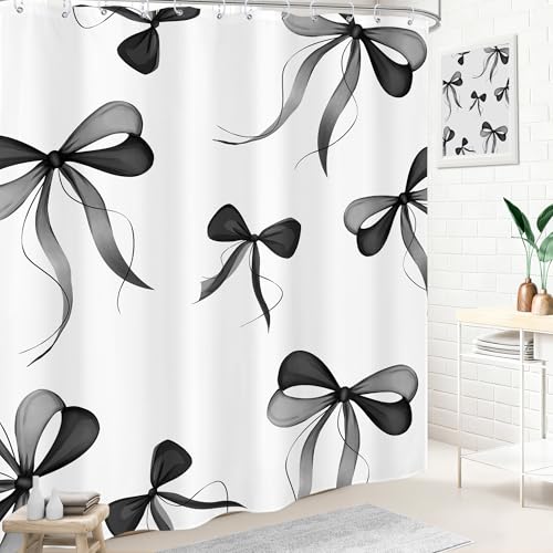 Black and White Bow Shower Curtain 72x72 - Stylish Bathroom Decor