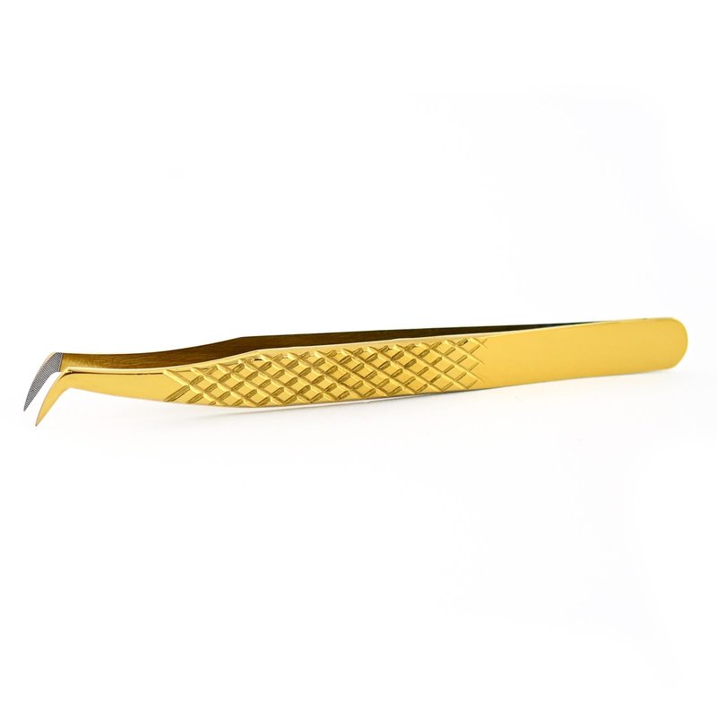 My Lash Tools Fiber Tip Lash Tweezers for Eyelash Extensions Professional Lash Tech Supplies Must Haves Volume Boot Eyelash Tweezers 12cm Stainless Steel Mink Fan Making Lashing Tweezer (Gold)