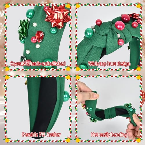 MSCYAE Green Christmas Headband for Women Non Slip Crystal Pearl Holiday Accessory