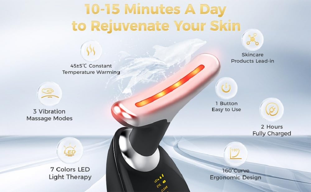 Harry Williams 7-in-1 Face Massager Tool with 7 Color LED Light Therapy, Microcurrent Technology for Skin Firming, Wrinkle Reduction, Double Chin Treatment, Face and Neck Massage Device (White)