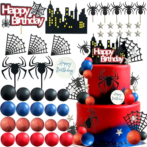 44PCS Spider Cake Decoration Set - Happy Birthday Topper for Boys