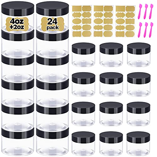 12 Pack 4oz & 2oz Plastic Jars with Black Lids for Lip Scrub