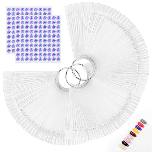 150 Nail Swatch Sticks with Ring & Number Stickers - Acrylic Display