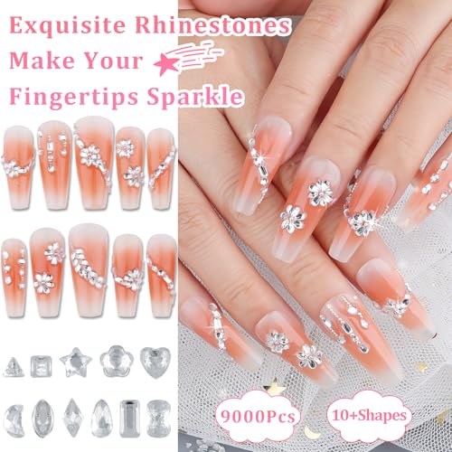 Umillars 9000Pcs Mini White Rhinestones Nail Art Charms Set – Multi Shape Flat Back Gems