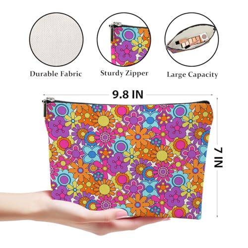 4 Pcs Retro Floral Makeup Bag Set, Boho Cotton Linen Travel Toiletry Pouch