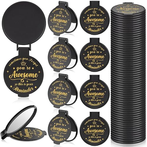 Gulfmew 36Pcs Mini Compact Mirrors Bulk Gift Black – 2.76 In, Pocket Size