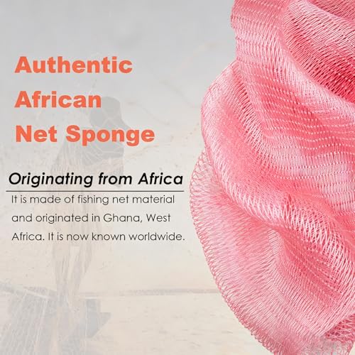 Authentic African Exfoliating Net Sponge with Handles - Pink