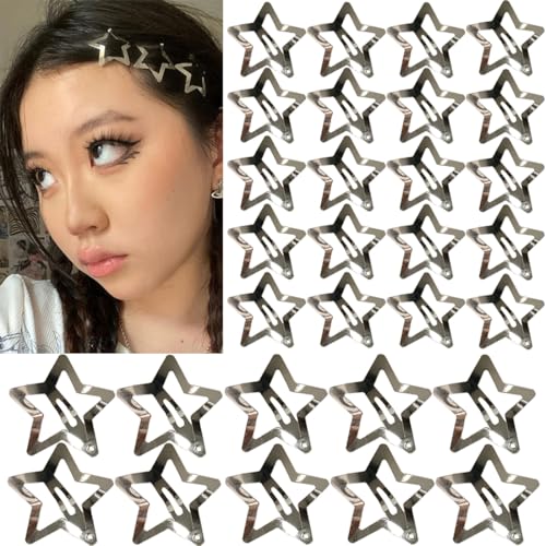 100 Pcs Silver Star Hair Clips, Non-Slip Metal Snap Barrettes for Women & Girls