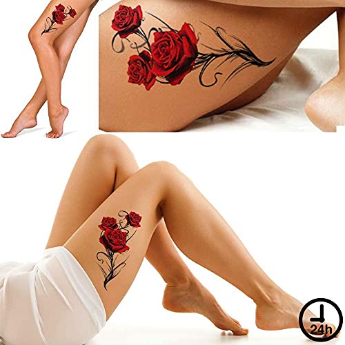 2 Large Red Gothic Rose Temporary Tattoos for Women & Teens