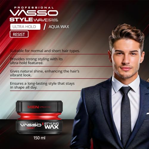 Vasso Resist Hair Styling Wax for Men, Ultra Hold, 5.07 fl oz