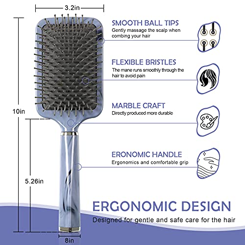 Marble Paddle Hair Brush with Air Cushion for Detangling & Massage