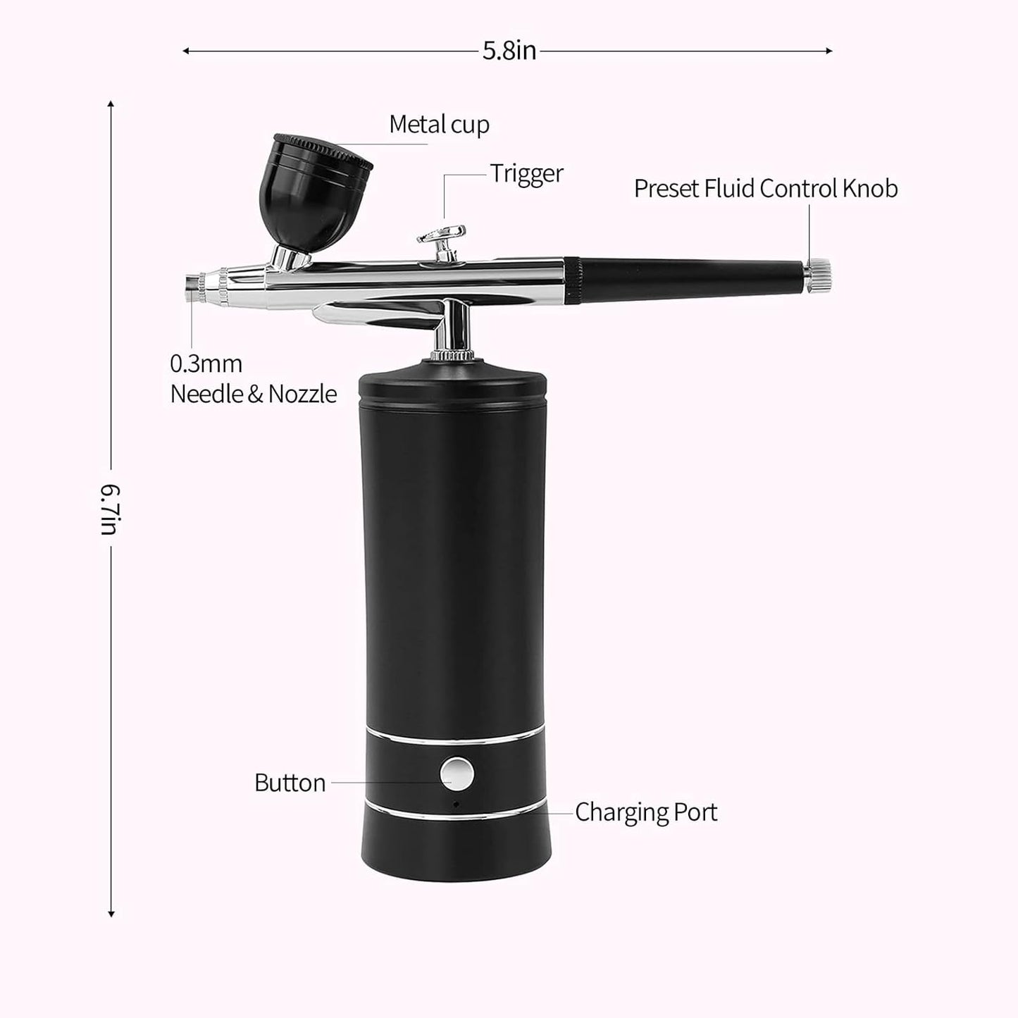 Airbrush Kit - Wireless Air Brush with Compressor for Nail Art, Makeup & Model Painting | Black