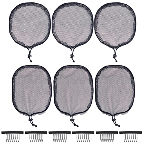 YTBYT 6 Pcs Black Weaving Net Cap Set – 3 Round 3 Square Nylon Hair Nets for Afro Puff & Ponytail Making