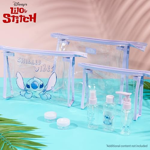 Disney Stitch Travel Toiletry Bag Set with Refillable Bottles (8 Pcs)