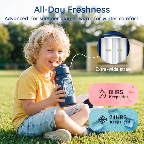 Mommore 12oz Kids Insulated Water Bottle with Straw Lid - Rainbow