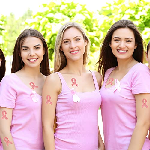 240 Pcs Breast Cancer Awareness Temporary Tattoos, Pink Ribbon Glitter