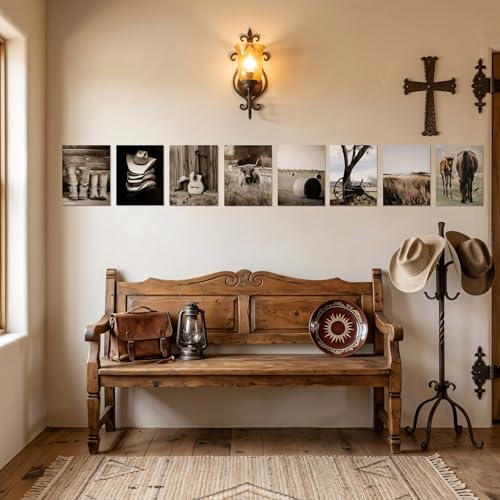 9-Piece Vintage Western Cowboy Wall Art Set - Rustic Farmhouse Canvas Prints 8x10in Unframed